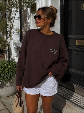 The Mayfair Group Oversized Brown Athletic Club Crewneck Sweatshirt Neutral NWOT